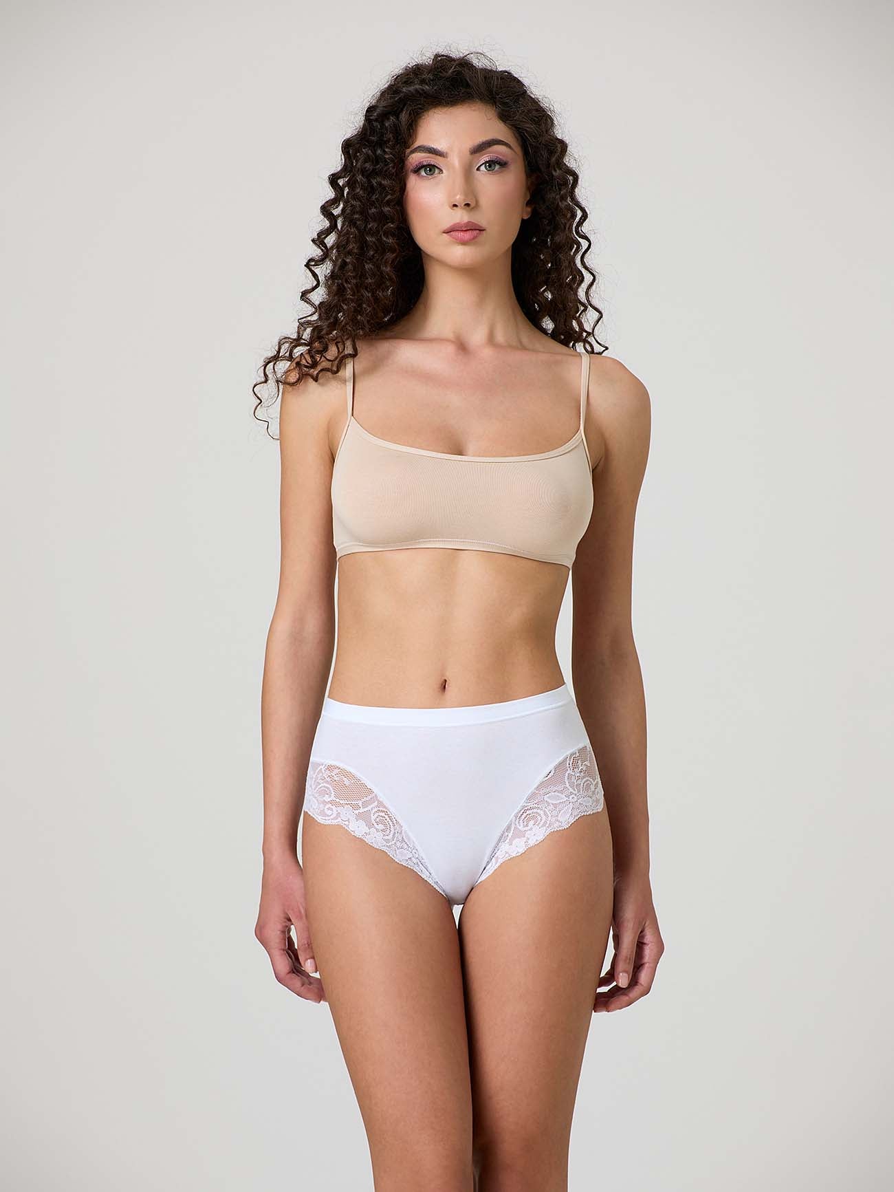 Midi in cotone modal con fascia e pizzo frontale